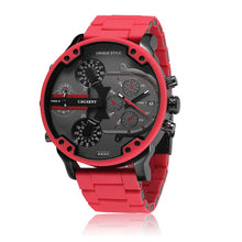 Laden Sie das Bild in den Galerie-Viewer, Cagarny Cool Big Quartz Watch For Men Red Silicone Steel Band Sports Wristwatch Man Military Relogio Masculino D7370 Male Clock