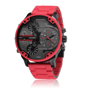 Cagarny Cool Big Quartz Watch For Men Red Silicone Steel Band Sports Wristwatch Man Military Relogio Masculino D7370 Male Clock