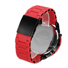 Laden Sie das Bild in den Galerie-Viewer, Cagarny Cool Big Quartz Watch For Men Red Silicone Steel Band Sports Wristwatch Man Military Relogio Masculino D7370 Male Clock