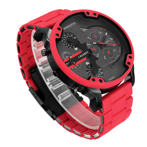 Cagarny Cool Big Quartz Watch For Men Red Silicone Steel Band Sports Wristwatch Man Military Relogio Masculino D7370 Male Clock