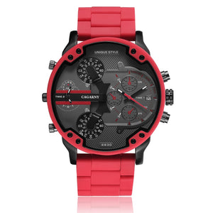 Cagarny Cool Big Quartz Watch For Men Red Silicone Steel Band Sports Wristwatch Man Military Relogio Masculino D7370 Male Clock