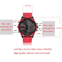 Laden Sie das Bild in den Galerie-Viewer, Cagarny Cool Big Quartz Watch For Men Red Silicone Steel Band Sports Wristwatch Man Military Relogio Masculino D7370 Male Clock