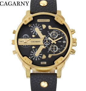 Cagarny Mens Watches Top Brand Luxury Black Leather Quartz Wrist Watch Men Sport Male Clock Man Military Relogio Masculino 6820