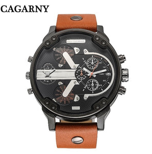 Cagarny Mens Watches Top Brand Luxury Black Leather Quartz Wrist Watch Men Sport Male Clock Man Military Relogio Masculino 6820